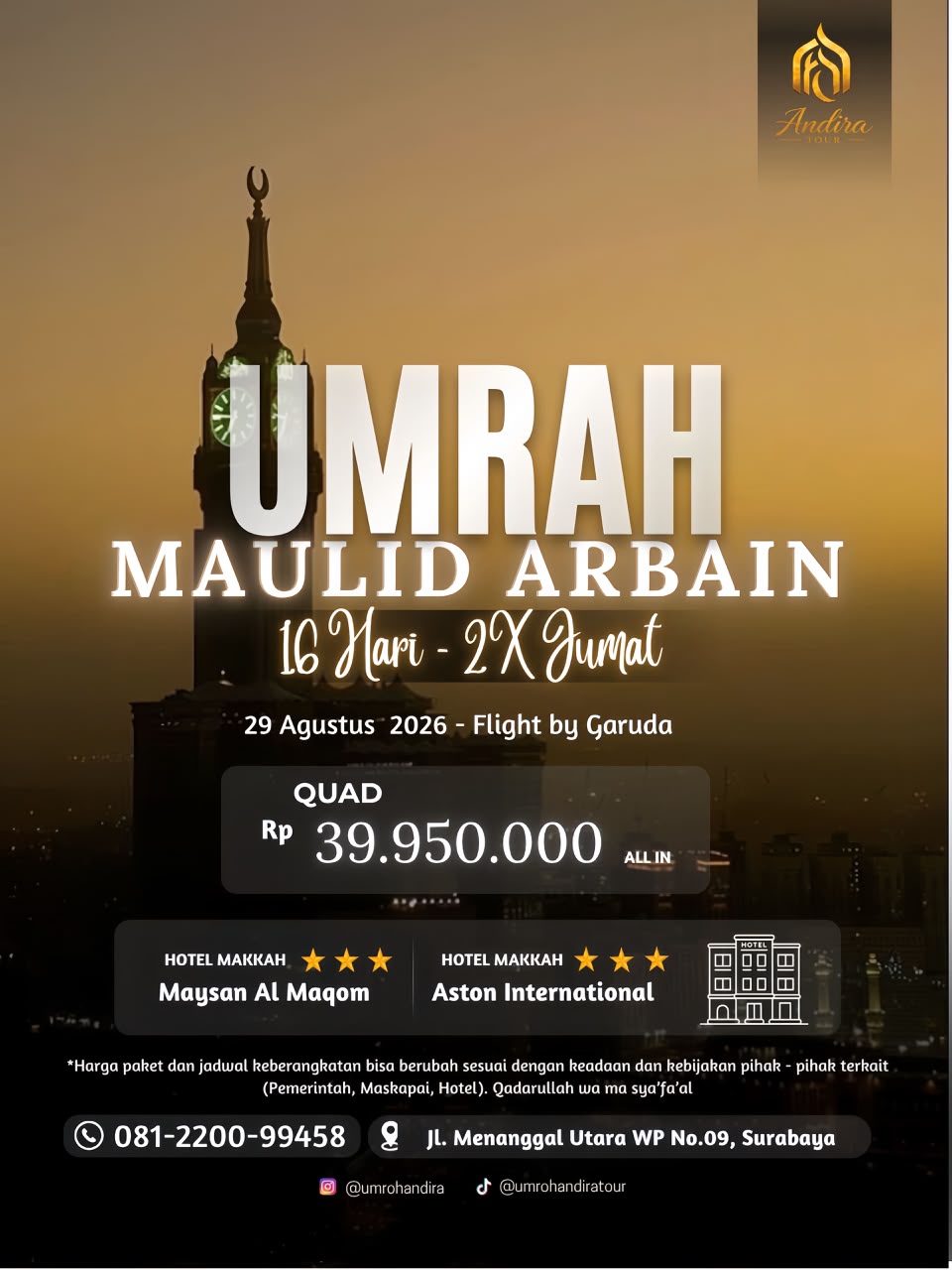 Brosur Paket Umroh Maulid Arbain 16 Hari